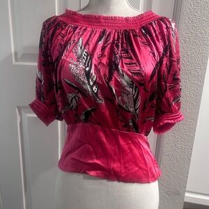 bebe Hot Pink Printed Off-Shoulder Blouse